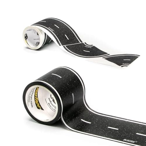 PlayTape Road Tape and Curves for Toy Cars 1 Roll of 30 ft x 2 in Asphalt Road 1 Roll of 36 Curves