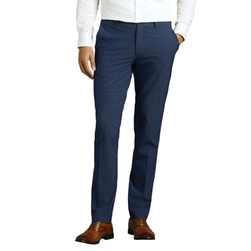 Louis Philippe Men Navy Solid Flat Front Formal Trousers