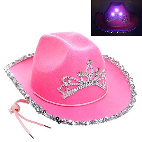 GiftExpress Light Up LED Blinking Pink Tiara Cowboy hat ADULT SIZE