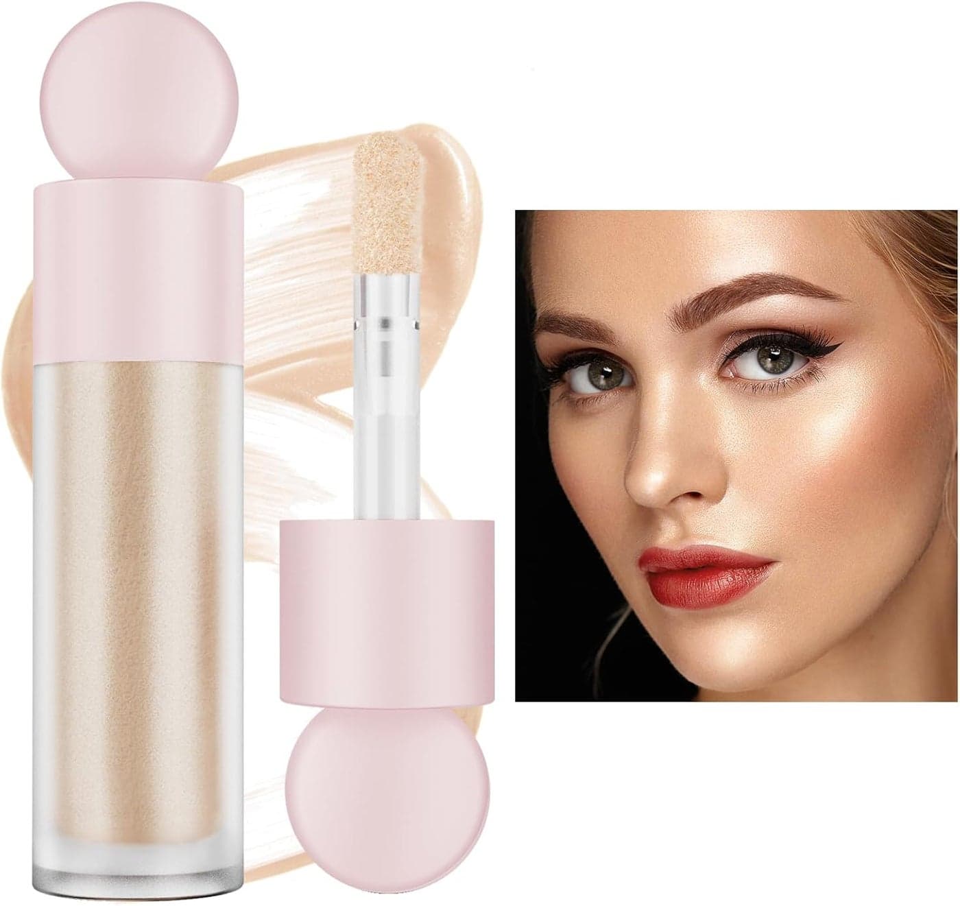 Liquid Highlighter Natural Glow For Face Body Waterproof Moisturizing Highlighter Makeup For Long Lasting Shimmer Contour Liquid Luminizer Easy to Use with Cushion Applicator 2 Starlight