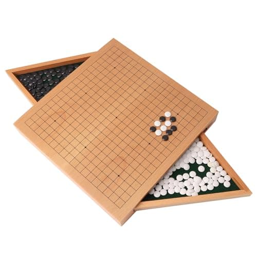 GSE Games Sports Expert 12Inches Wooden Go Board Game Set with Drawers Wood Go Game Board Set with Plastic Stones Classic Chinese Strategy Board Game