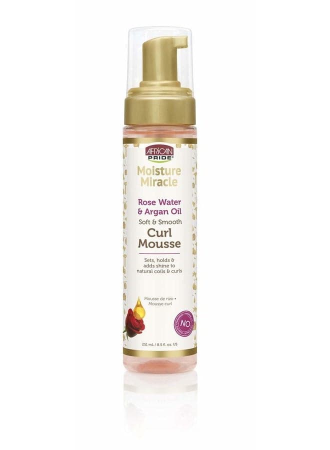 Moisture Miracle Rose Water & Argan Oil Curl Hair Mousse, Flexible Hold, Enhances Curls, Creates Wave Patterns, No Residue, Deep Moisture, Adds Shine, Strengthens & Protects Hair, 8.5 oz