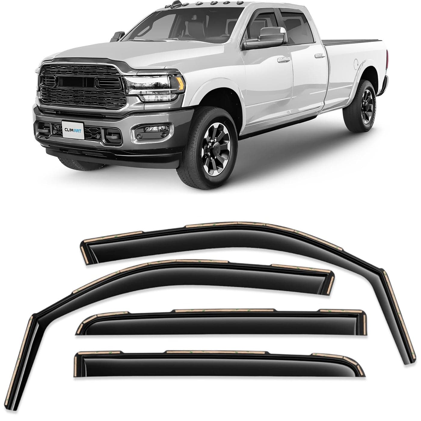 CLIM ART inChannel Incredibly Durable Rain Guards for Dodge RAM 2500 3500 20192025 Crew CabOriginal Window DeflectorsVent DeflectorVent Window VisorsDark Smoke Truck Accessories4pcs 609006LPv