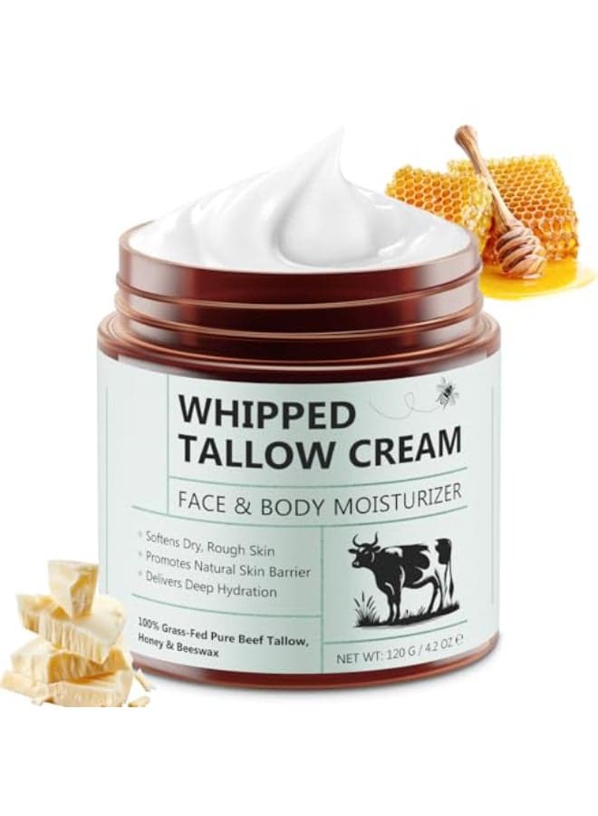 Liefiet Beef Tallow for Skin 42oz Tallow and Honey Balm Face Moisturizer and Nourishes Body Grass Fed Whipped Beef Honey Cream Reduces Irritation Skin and Sensitivity