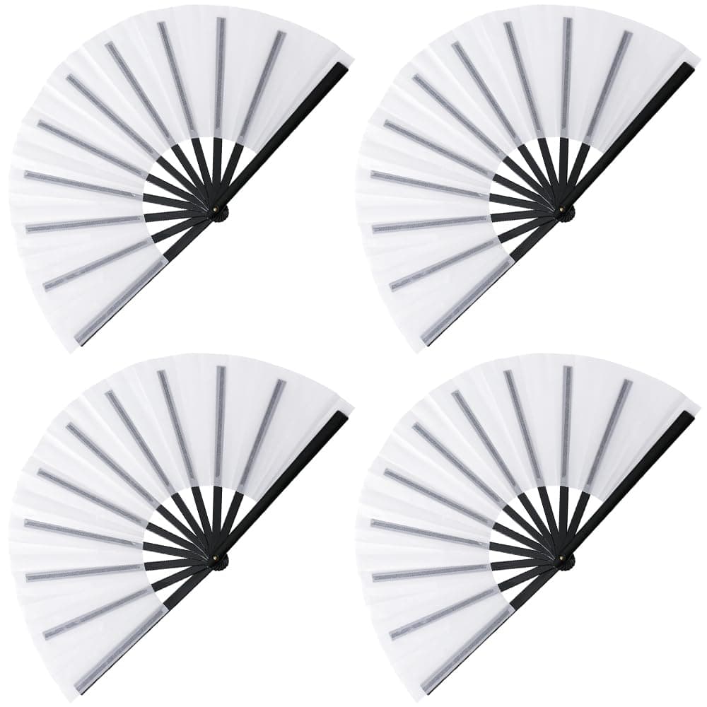 Gionforsy 4pcs Clap Fan Fabric Large Folding Fan Chinese Tai Chi Fan Set Decorative Folding Hand Fan for Festival Dance Party White