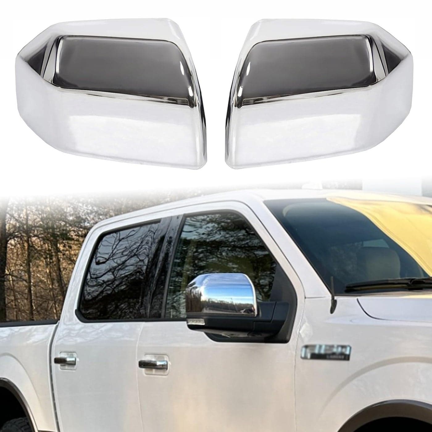 AUCERAMIC Chrome Plated Full Mirror Covers Compatible with 20152020 Ford F150 Pickup 2Door 4Door Side View Mirror Back Cover Cap