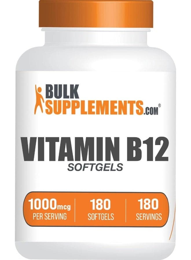 BulkSupplements.com Vitamin B12 1000 mcg Softgels - as Cyanocobalamin, Vitamin B12 Supplement - Essential Vitamin B, Gluten Free, 1 Softgel per Serving, 180 Count (Pack of 1)