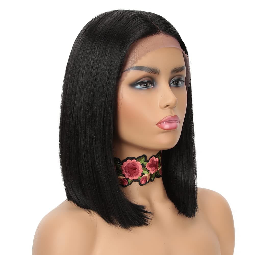 NOBLE Black Bob Wigs for Black Women Short Straight HD Lace Front Wigs for White Women Synthetic Middle T Part Lace Front Bob Wigs for Daily Party Use 12 Inch Black Color