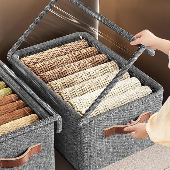 Luteti Wardrobe Clothes Organizer with Lids Reinforced Handle Steel Frame Drawer Organizer Clothes with Handles Folable Clothes Storage Box for Jeans Sweater Blanket Toys