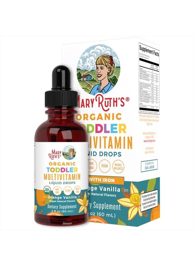Multivitamin & Multimineral with Iron for Toddlers | USDA Organic | Sugar Free | Multivitamin Liquid Drops for Kids Ages 1-3 | Immune Support | Vegan | Non-GMO | 2 Fl Oz