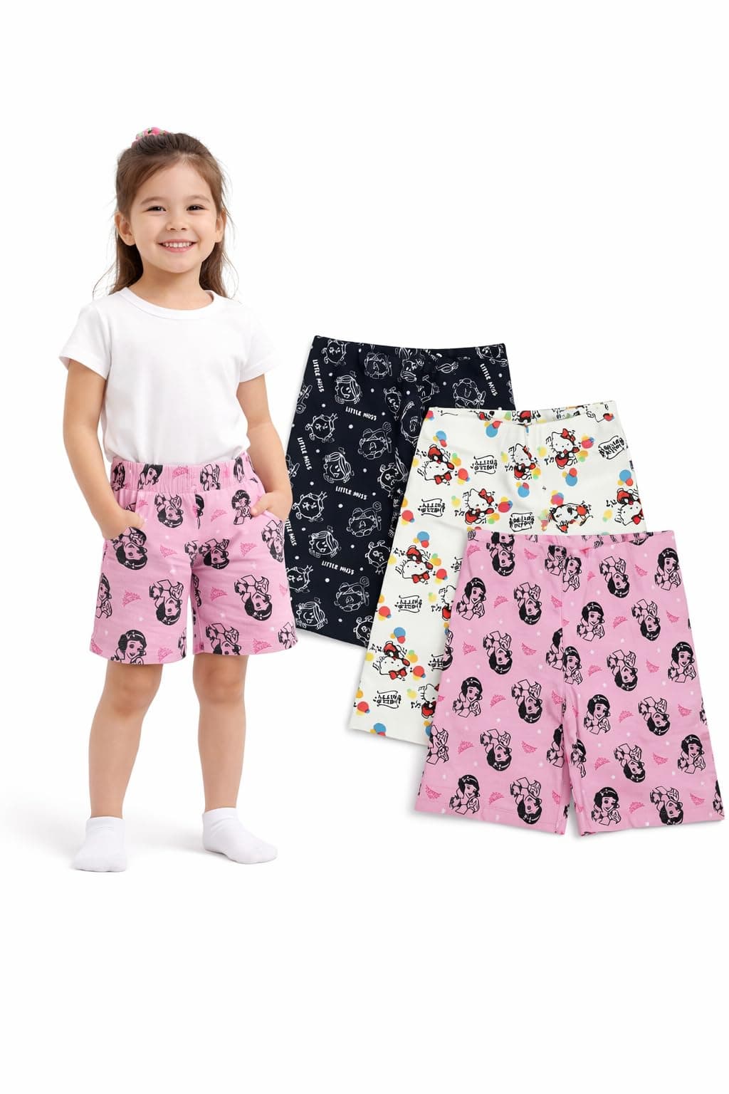 BODYCARE Girls Solid Shorty | 100% Cotton Stylish, Comfortable & Durable Shorts for Girls | Pack of 3 (Color & Print May Vary)