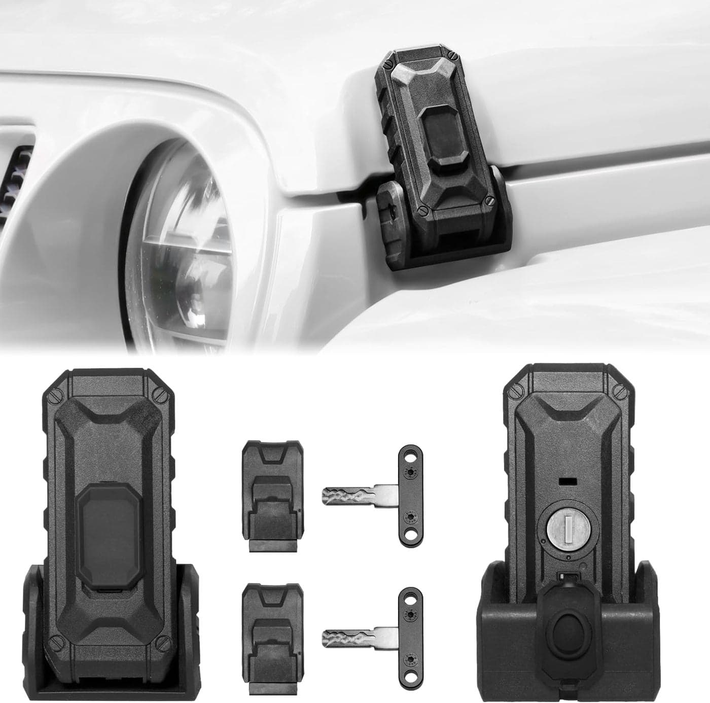 Locking Hood Latch with Keys for Jeep Wrangler JL JLU 4Xe Gladiator JT (2018-2025) - Anti-Theft, Dust & Water Resistant, Black