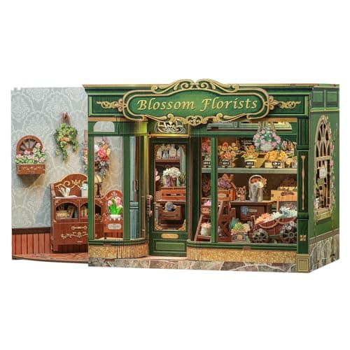 CUTEBEE Book Nook Kit DIY Miniature House Kits for Adult and Teens Dollhouse Booknook Tiny House Bookshelf 3D Wooden Puzzle DIY Craft Gifts for Family and Friends Blossom Florists