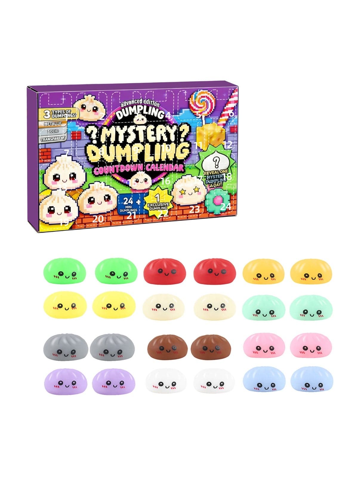 24-Day Mystery Bun Slow-Rebound Stress-Relieving Squeezable Countdown Calendar, Adorable Bun-Shaped Stress-Relieving Toy Set, Christmas Countdown Calendar Gift for Children and Adults