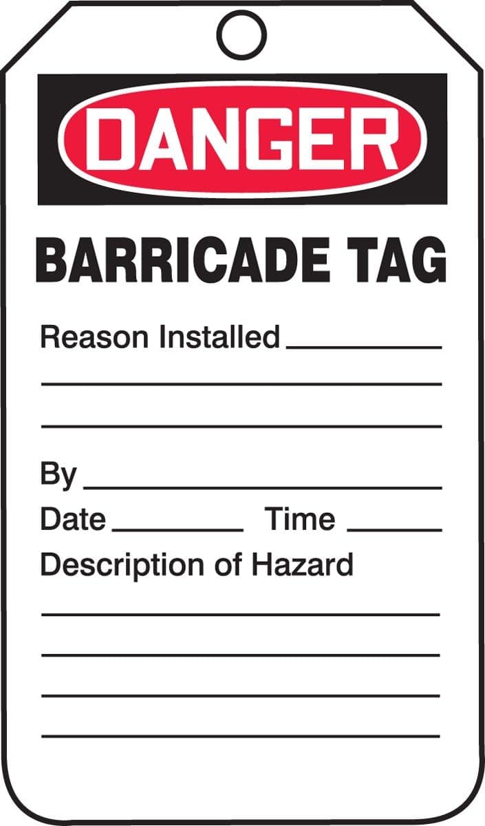 AccuformNMC Barricade Status Tags, 25 Pack OSHA Style Danger Tags, 5.75” x 3.25”, Durable Water-Resistant 10-mil Thick PF–Cardstock with Punched Hole, Made in USA, TAB104CTP