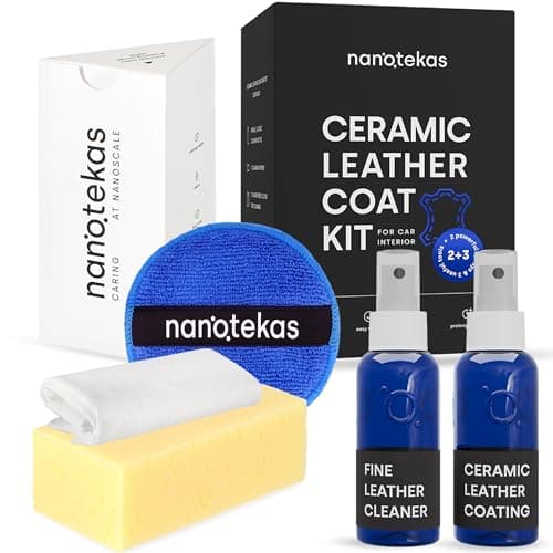 Nanotekas Car Leather Cleaner & Ceramic Coating – Deep Clean, Restore & Protect Car Seats, Interior, Furniture, Shoes & Bags | Leather Car Seat Cleaner with Nano Tech | All-in-One Detailing Kit
