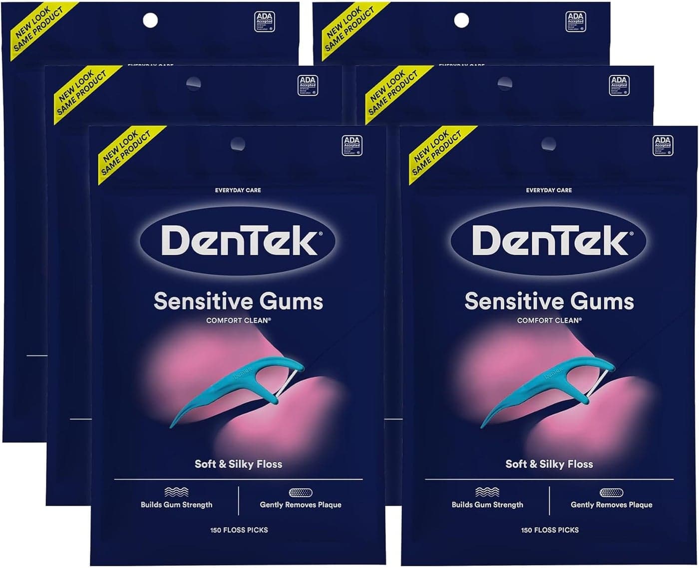 Dentek Comfort Clean Floss Picks Silky Ribbon Floss to Remove Food Plaque 150 Picks Pack of 6