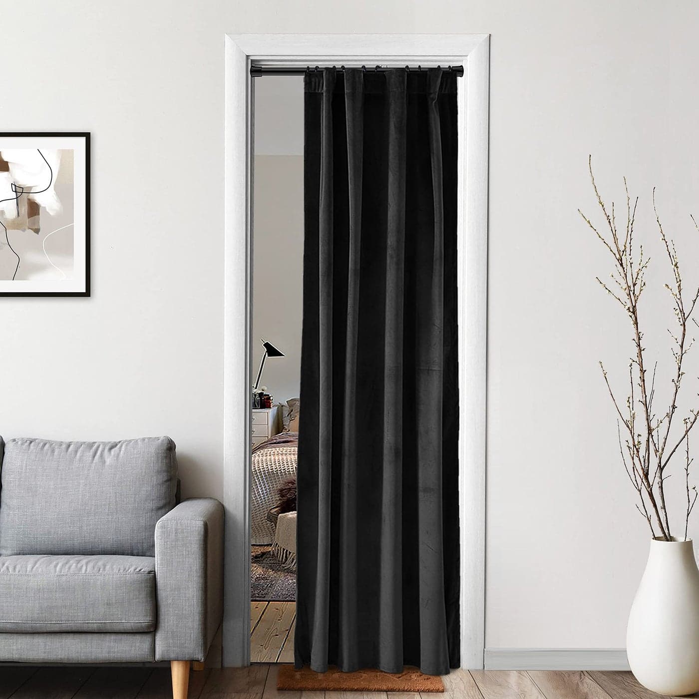 XTMYI Velvet Blackout Door Curtain Panels for BedroomThermal Insulated Winter Warm Back Tab Rod Pocket Black Out Cover Doorway Curtains PrivacyWindow Drapes80 Inch Length