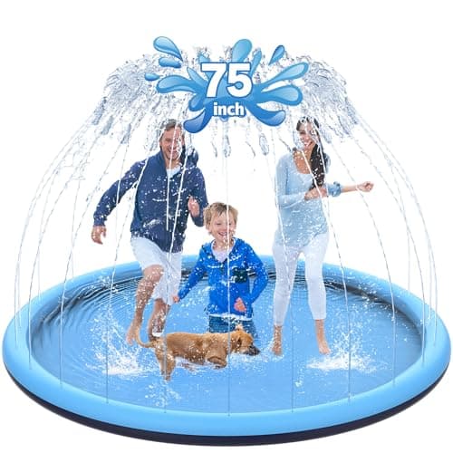 CACSPS 75 NonSlip Splash Pad for Kids and Dog Thicken Sprinkler Pool Summer Outdoor Water Toys Extra Large Backyard Wading Pool for Children Boys Girls or Pet Dog Blue