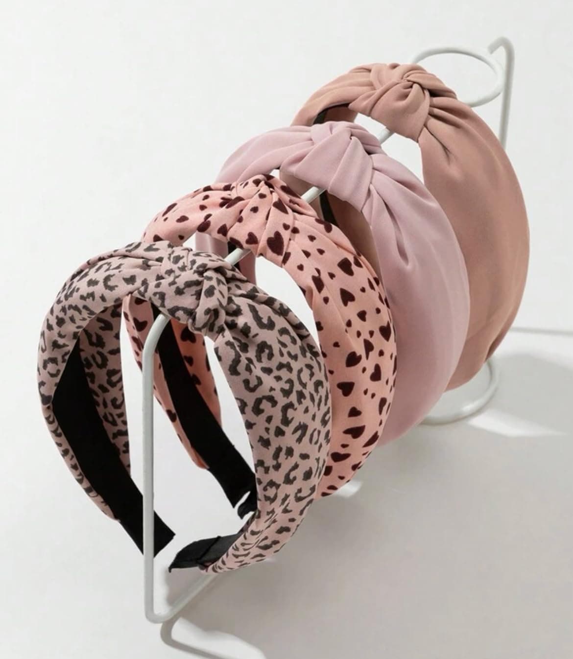 Knotted Fashion Hairbands for Women NonSlip Wide Hair Hoops Cute Top Knot Headbands for Girls Pink Heart Leopard Print