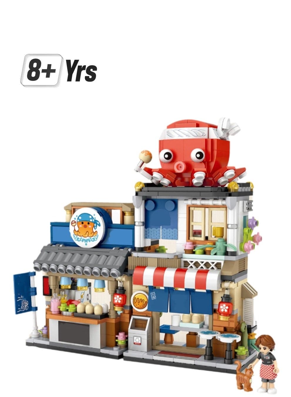 Mini Foldable Takoyaki Shop 722pcs, Japanese Street Scene Set Building Block Toys Children'S Educational Assembly Model Gift