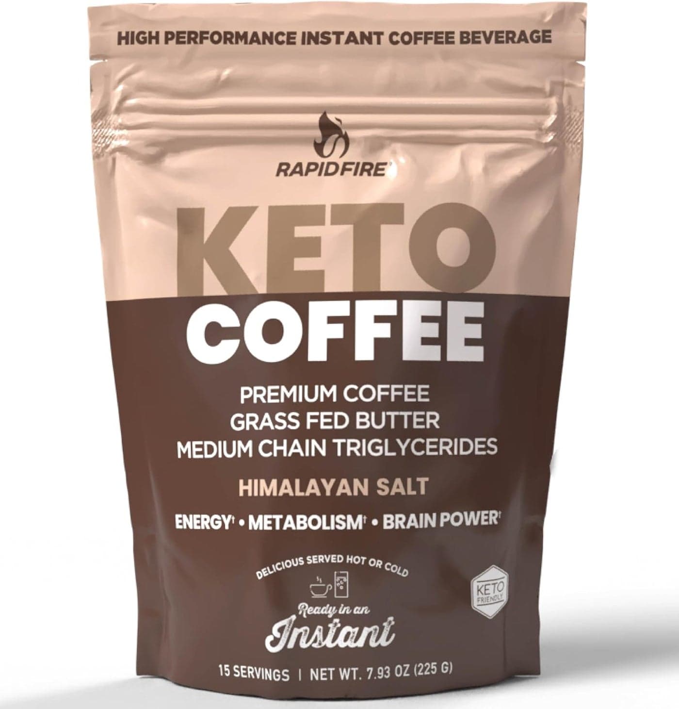 Rapidfire Ketogenic High Performance Instant Coffee Mix with Grass Fed Butter and MCTs, 15 Servings, 7.93 Ounce
