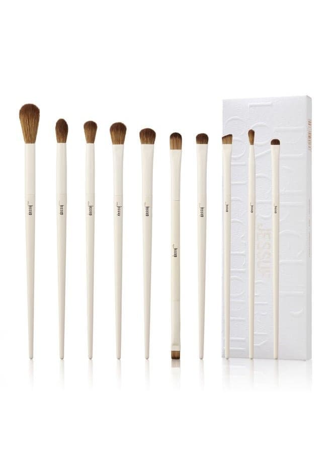 Precision Makeup Brushes 10Pcs Eye Makeup Brush Set Premium Synthetic Eyeshadow Concealer Eyeliner Eyebrow Blending Highlight Brush, Light Grey T330