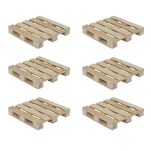Creative Hobbies 6-Pack Mini Wood Pallet Coasters for Beverages, Hot and Cold Drinks, Mini Building Blocks Stacking, DIY Crafts, 4" x 4" x 11/16"