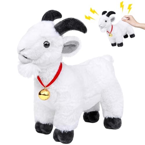 Frankiezhou Home Screaming Standing White Goat with Bell Plush Animal Toy 10in Realistic Screaming Goat Plush Toy Cute and Funny White Goat Animal Plushies Model Gift Collection for Kids