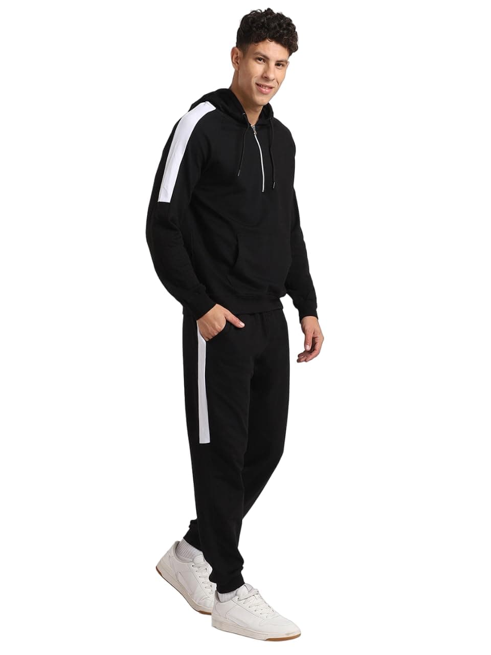 NOBERO Men's Black Hooded Zipper Co-ord Set with Joggers