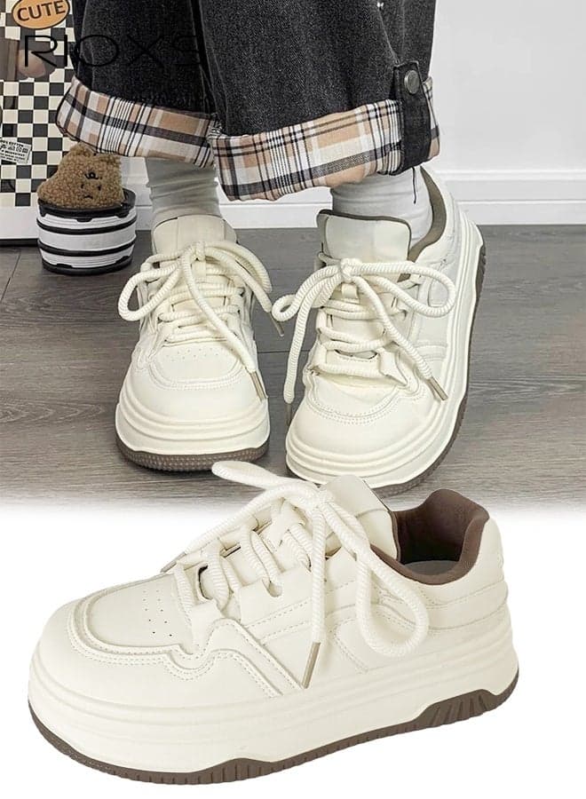 Low Top Sneaker for Women, Fashion Platform Lace Up Sneakers for Ladies, Women's Casual Athlesiure Sneakers, Non-Slip Tennis Shoes, Versatile Street Style Footwear, Comfort Skateboard Shoes for Female, Stylish Low-profile Silhouette Shoes, Lightweight Trainers Shoes for Walking Running Travel, Thi