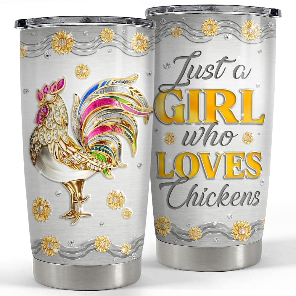 SANDJEST Chicken Tumbler 20oz Jewelry Drawings Stainless Steel Insulated Tumblers Chicken Gifts for Women Girls Coffee Travel Mug Cup Gift for Birthday Christmas