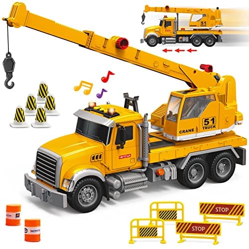 MOBIUS Toys Crane Truck Real Working Boom Arm Construction Vehicle for Kids Ages 37 Rotating Cabin Extendable Arm and Moving Parts Durable BPAFree Toy Truck for Indoor Outdoor Play