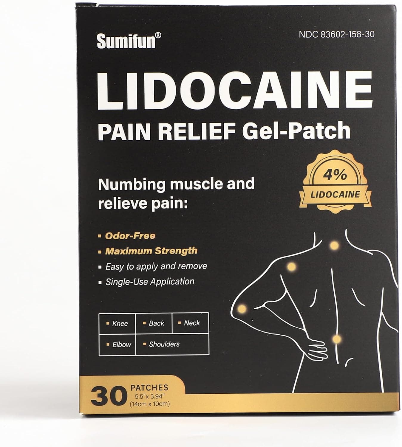 Sumifun Lidocaine Patches Maximum Strength 30 Counts Pain Relief Patch for Back Aches Muscle Soreness Stiff Neck Joint Pain FSAHSA Eligible Topical Analgesic Large Count 30
