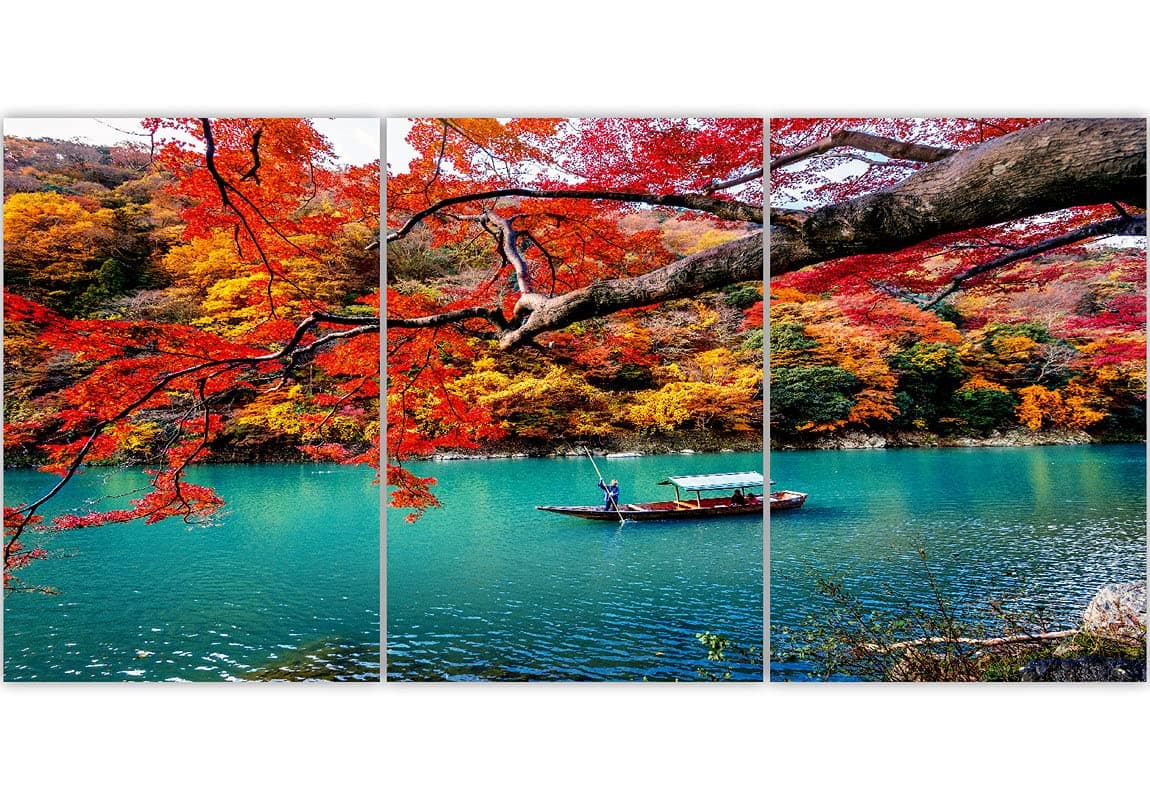 SAF paintings Set of 3 Beautiful Forest Colorful Boat Seablue Water Luxurious UV Coated Home Decorative Mdf Wall Painting for living Room 27 Inch X 12 Inch SANFC32094
