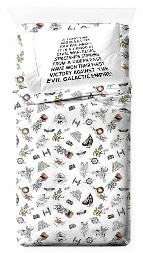 Jay Franco Kids Sheet Set with Fitted, Flat Sheets & Pillow Cover - Ultra-Soft Bedding with Pillowcase for Room Decor, White - Star Wars, 3 Piece Twin