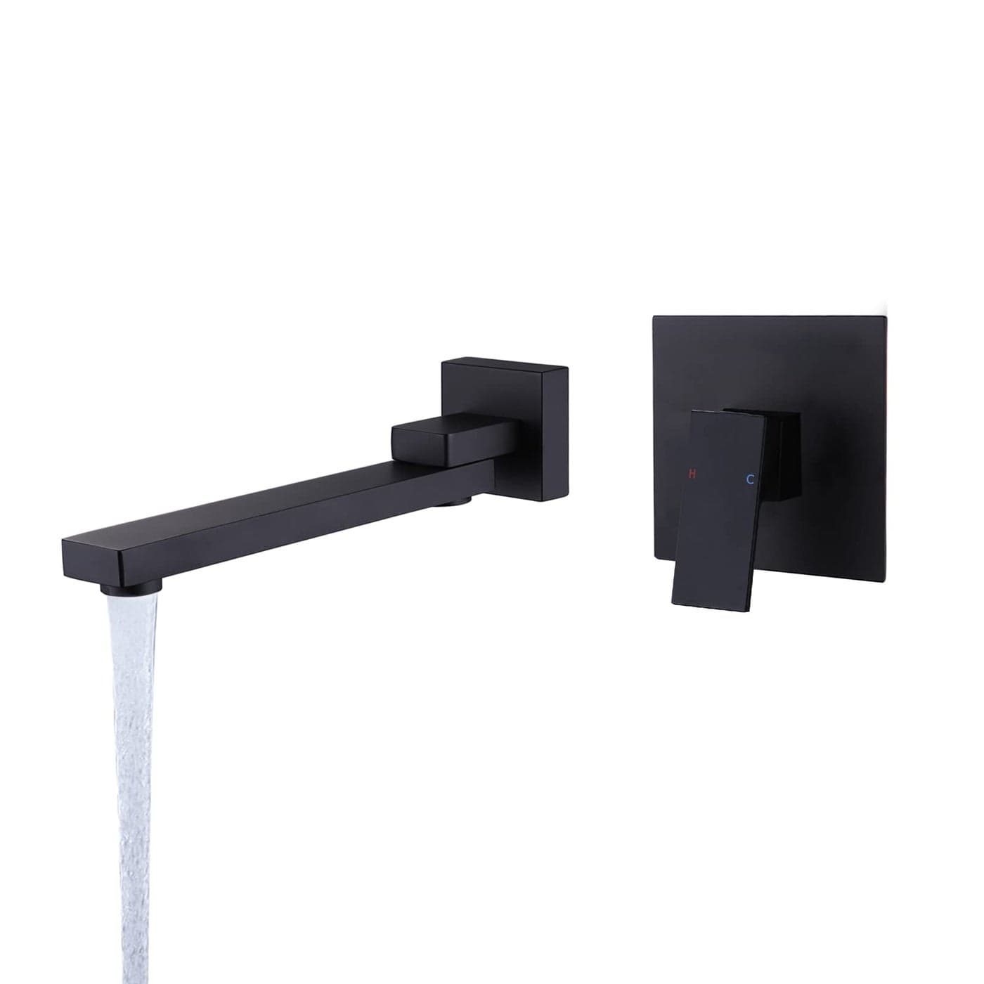 FSCEPIXI Wall Mount Tub Faucet with Extra Long Tub SpoutSingle Handle Tub Filler Faucet with Brass Roughin ValveMatte Black