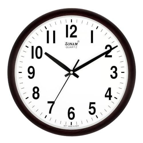 Sonam Step Movement 12 Inches Wall Clock for Home (30.5x30.5 cm_ Brown Wood)(Plastic)