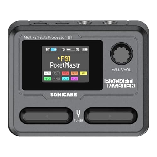 SONICAKE Pocket MasterPortable Multi Effects Pedal 100 Builtin GuitarBassAcoustic Effects Amp Modeling IR Cabinets Simulation Stereo OTG USB Audio Interface Rechargeable Guitar Pedal Black