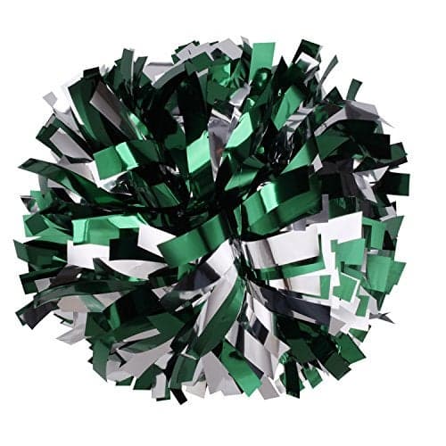 Metallic Cheerleader Cheerleading Pom Poms 6 inch 1 Pair (Forest Green/Silver)