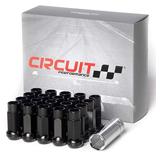 Circuit Performance Forged Steel Extended Open End Hex Lug Nut for Aftermarket Wheels: 12x1.5 Black - 20 Piece Set + Tool