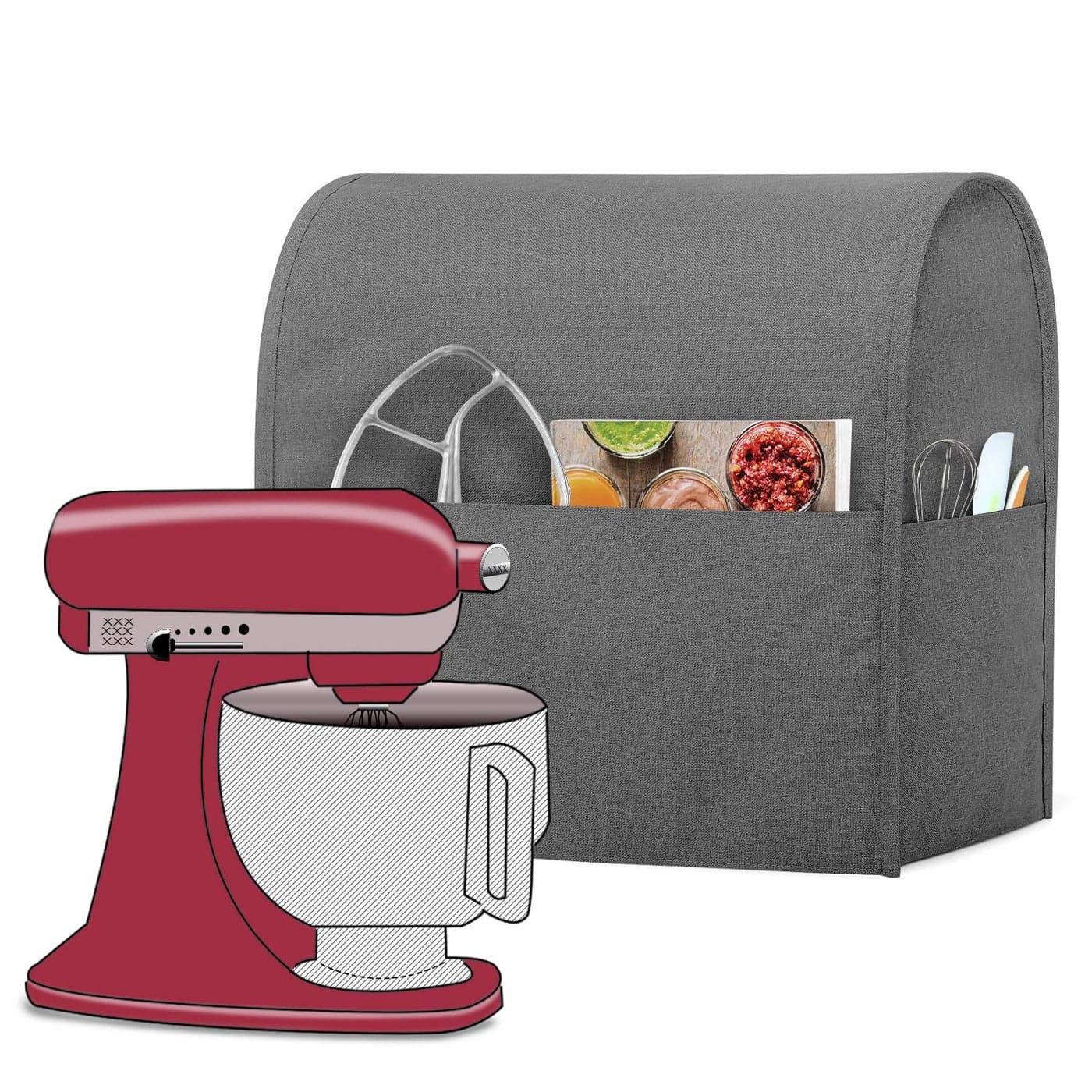 Luxja Dust Cover Compatible with 45Quart and 5Quart Stand Mixer Cloth Cover with Pockets for Stand Mixer and Extra Accessories Gray