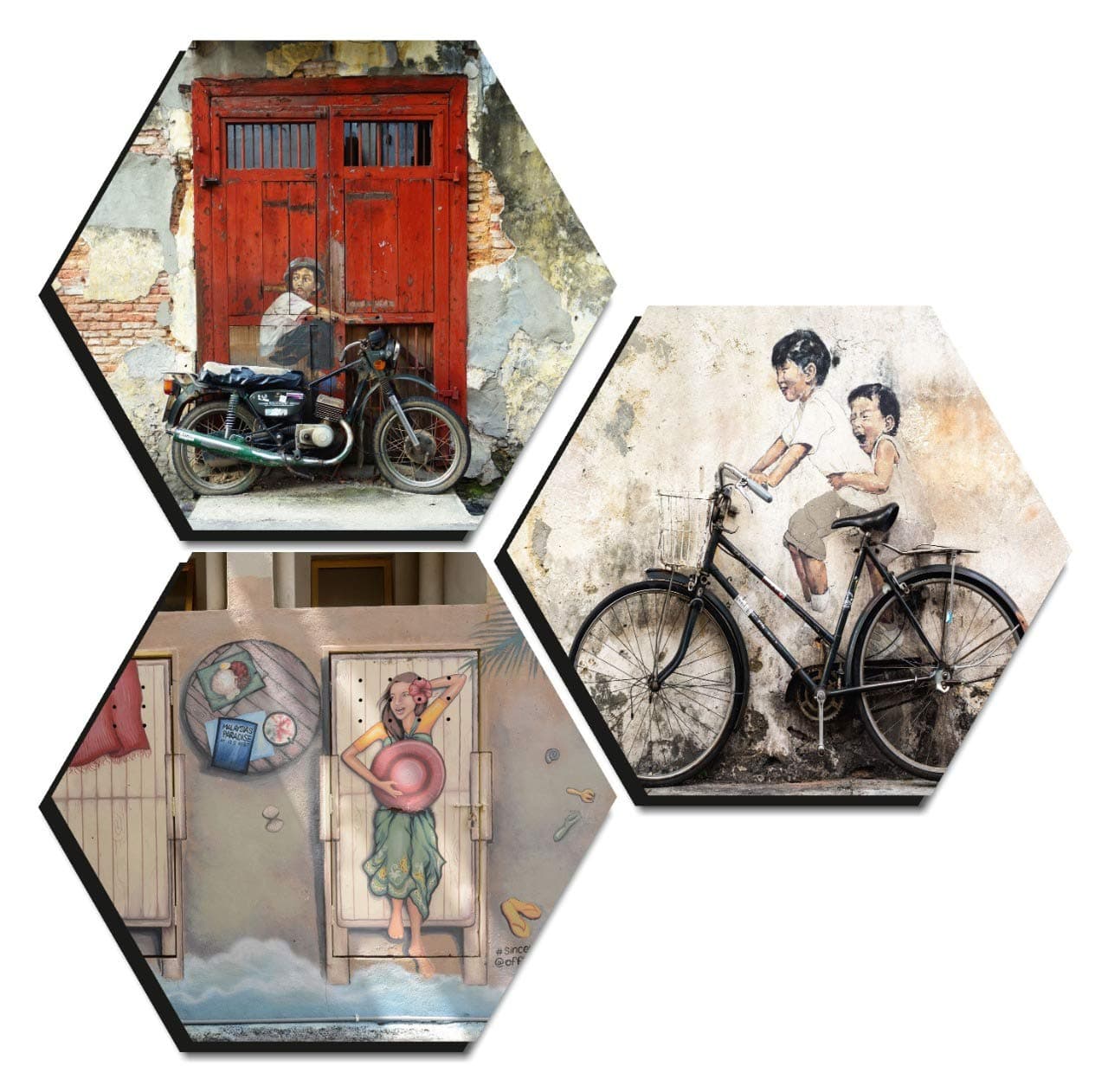 PAPER PLANE DESIGN Nature Paintings Frame for Walls 3 Hexagonal Set of 12 inches Style 1