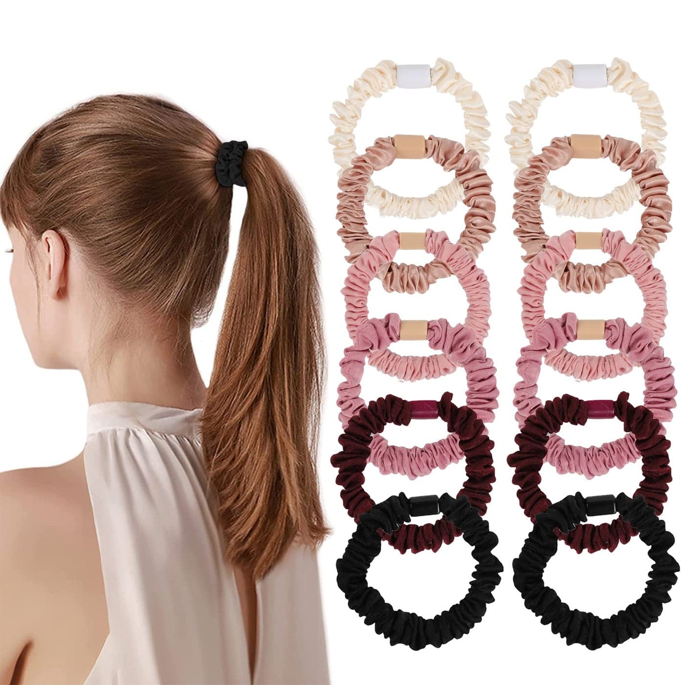 Hair Ties Satin Scrunchies Small Mini Scrunchy for Women Thick Hair Accessories Cute Soft No Slip Hair Elastics Ponytail Holder for Curly Hair No Damage Hairties Gift for Girls