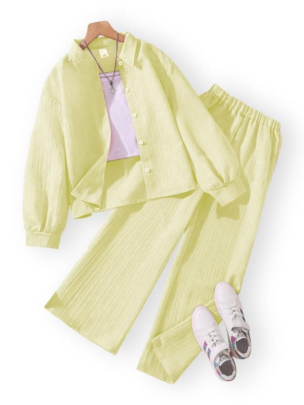 Niren Enterprise Girls' 2-Piece Co-Ord Lemon Shirt & Pants, Soft Fabric, Casual Wear, Relaxed Fit for Kids Set