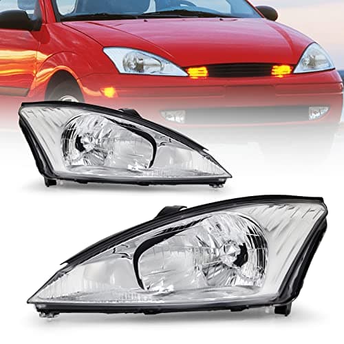 AS Headlight Assembly for 2000 2001 2002 2003 2004 Ford Focus Headlamp with Chorme Housing Driver and Passenger Side