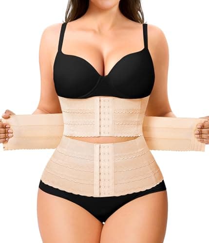 Nebility Waist Trainer for Women Corset Shapewear Tummy Control Segmented Waist Cincher Workout Girdle(Beige,L)