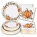 Homlouue 200Pcs Thanksgiving Paper Plates and Napkins Fall Plates and Napkins Pumpkin Flower Wreath Plate Watercolor Disposable Party Supplies for Thanksgiving Autumn Harvest Table Decor 50 Guests