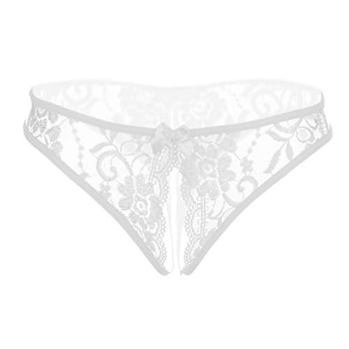 SLITHICE Women Sexy Floral Lace Briefs with Cute Bow Center (US, Alpha, Large, Regular, Regular, White)