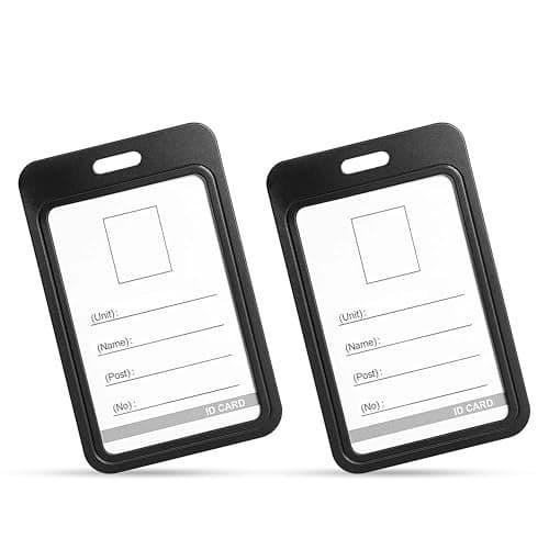 GLUN® Plastic ID Card Holder, Pack of 2 Black Colour, Double Sides Visible, Waterproof Unisex ID Card Holder Case for Office, School & Colleges